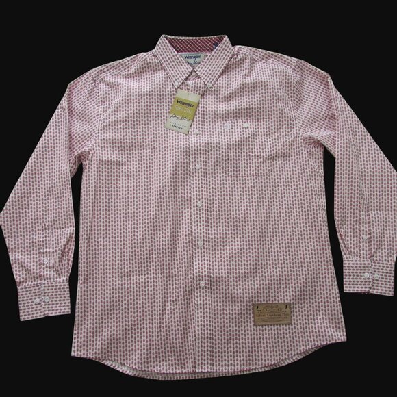 Wrangler Men's George Strait Long Sleeve Print Western Button Shirt White/Red - Picture 1 of 2